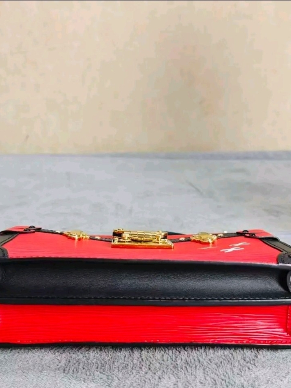 Louis Vuitton Red and Black Clutch with Gold Hardware Accents